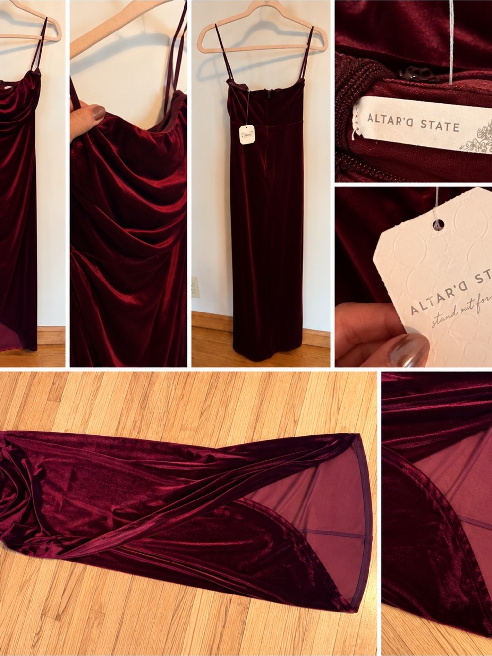 Altar'd State Velvet Maxi Dress Skirt in Burgundy Wine